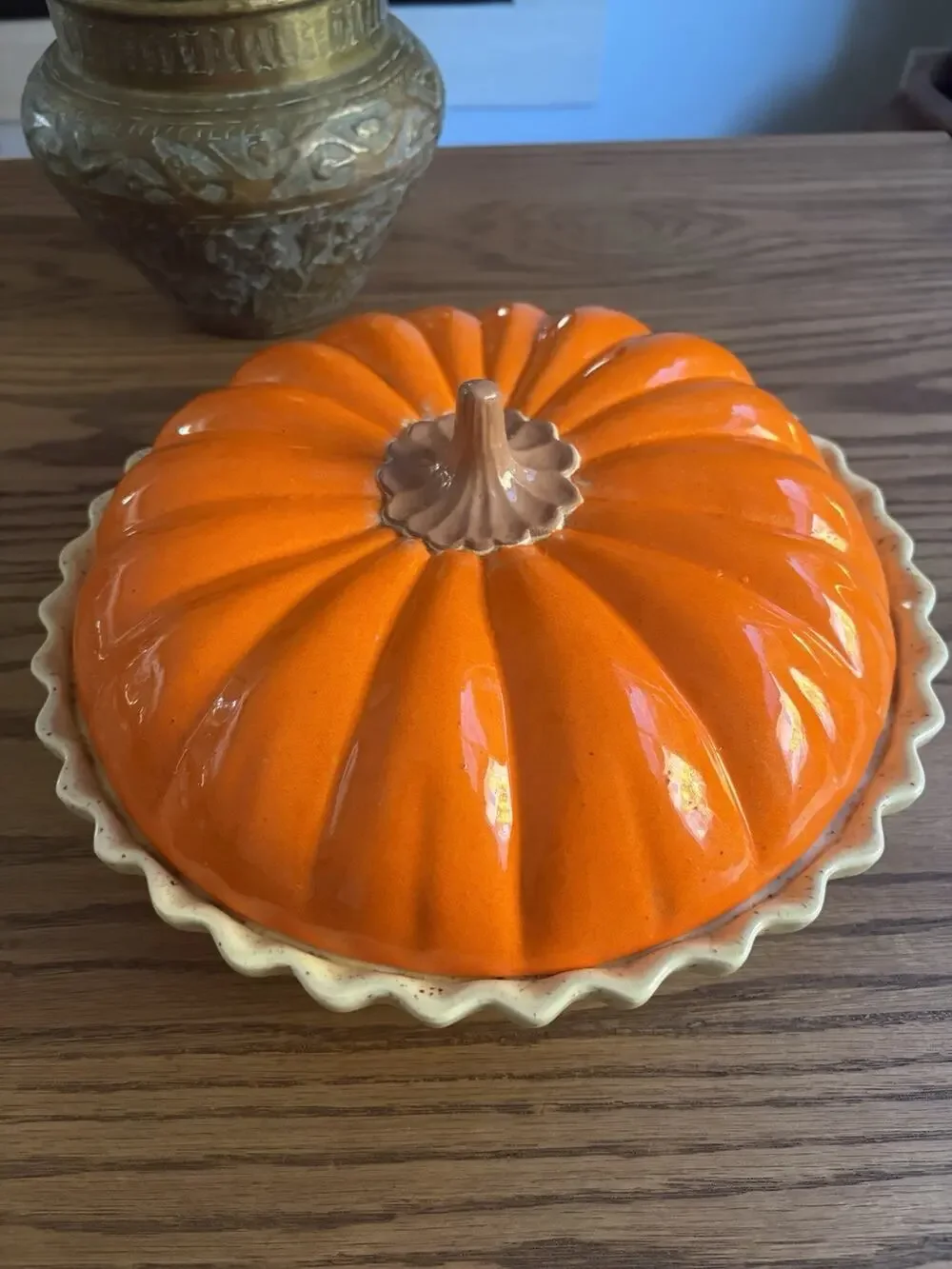 Vintage Ceramic Pumpkin Pie Keeper With Lid Ceramic Pie Dish Covered Dish
